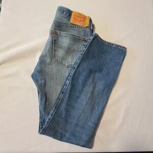 Mens Levis 501 Button Fly Blue Jeans 33x34 Distressed Casual Workwear